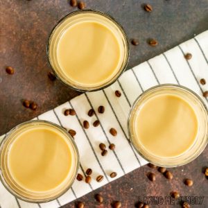 sweet iced coffee recipe in three glasses from overhead