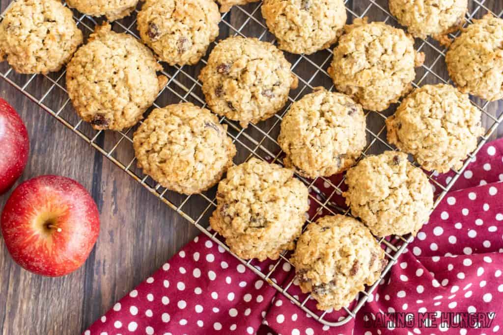 apple oatmeal raisin cookies on cooling rack