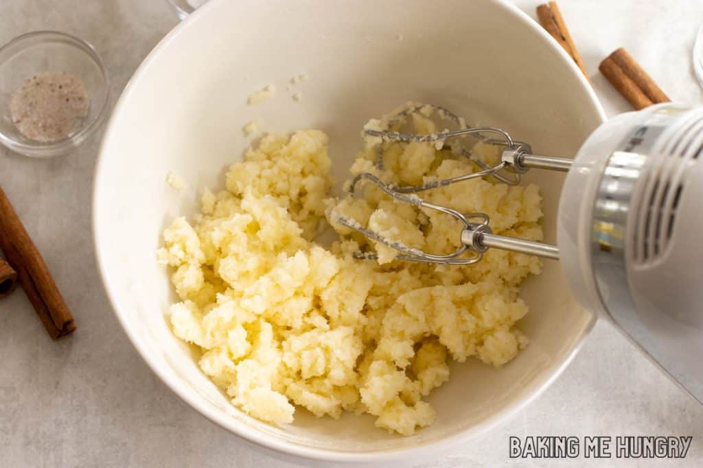 creamed butter and sugar in bowl