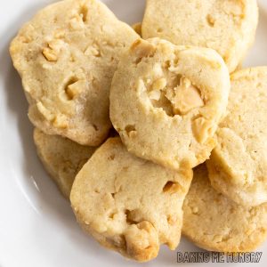 macadamia shortbread cookies on a white plate