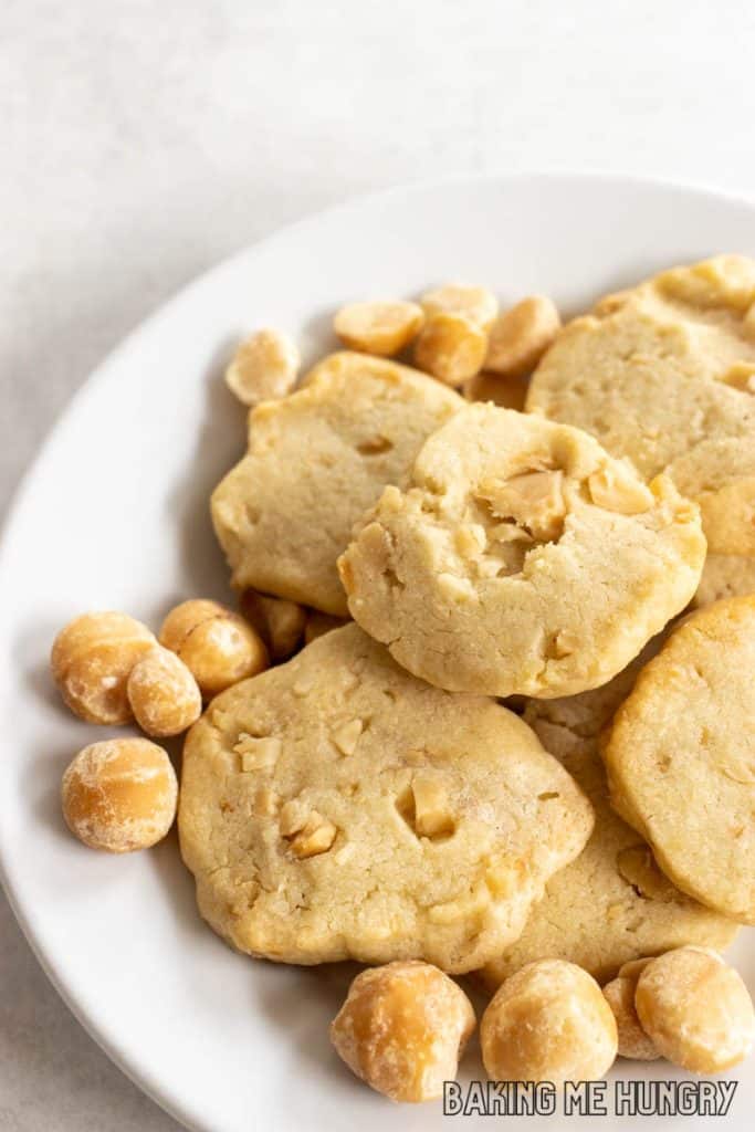 plate of macadamia shortbread cookies