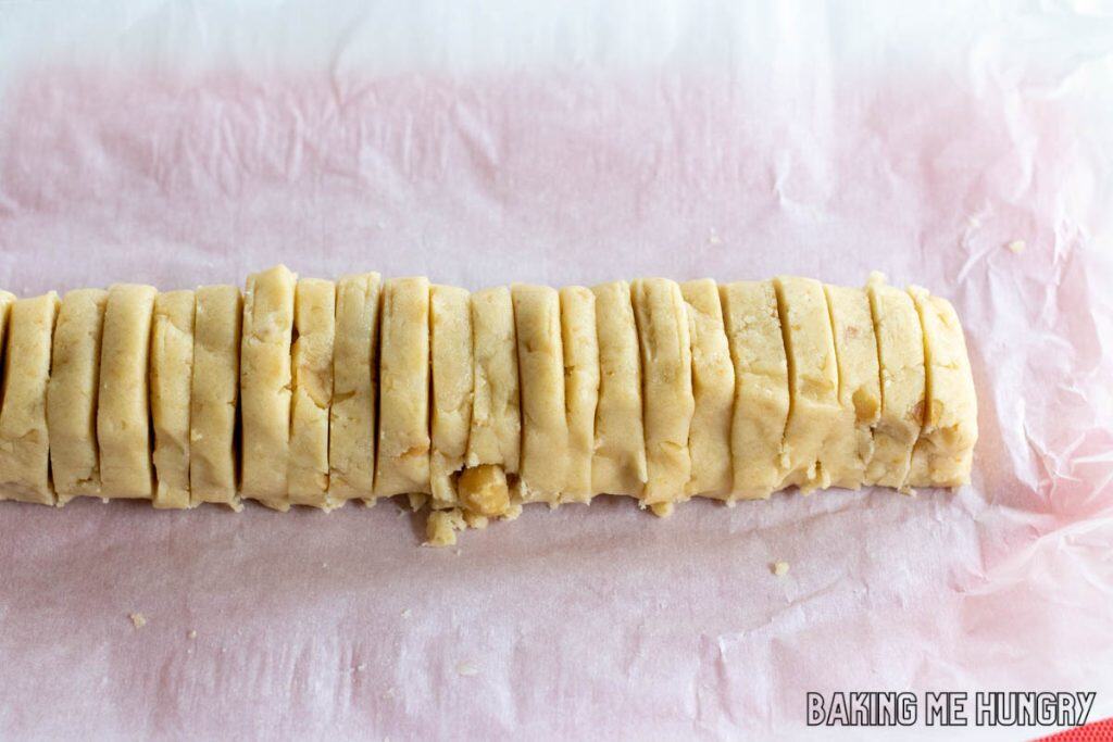 dough log cut into slices