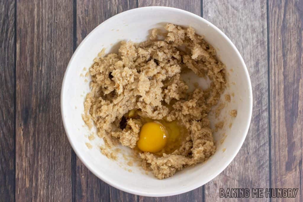 egg added to creamed butter and sugar