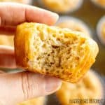 hand holding one of the banana cottage cheese muffins missing a bite