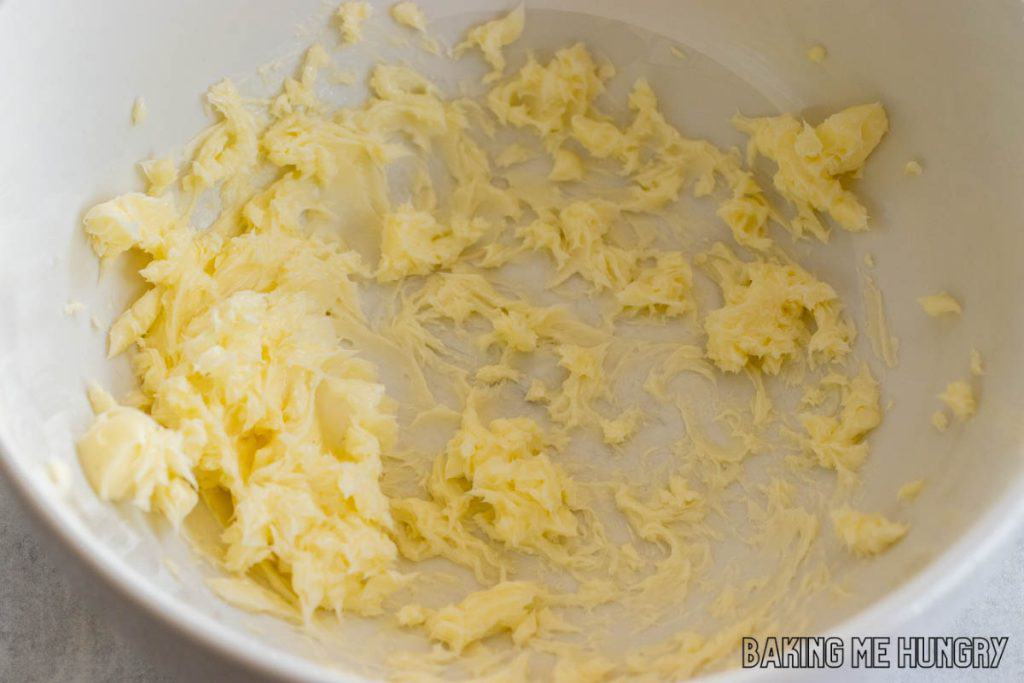 creamed butter in bowl