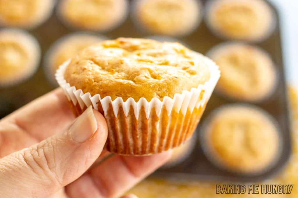 hand holding a cottage cheese banana muffin