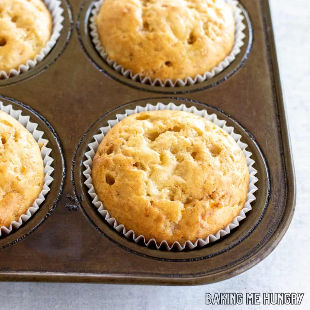 banana cottage cheese muffins recipe close up in muffin tin