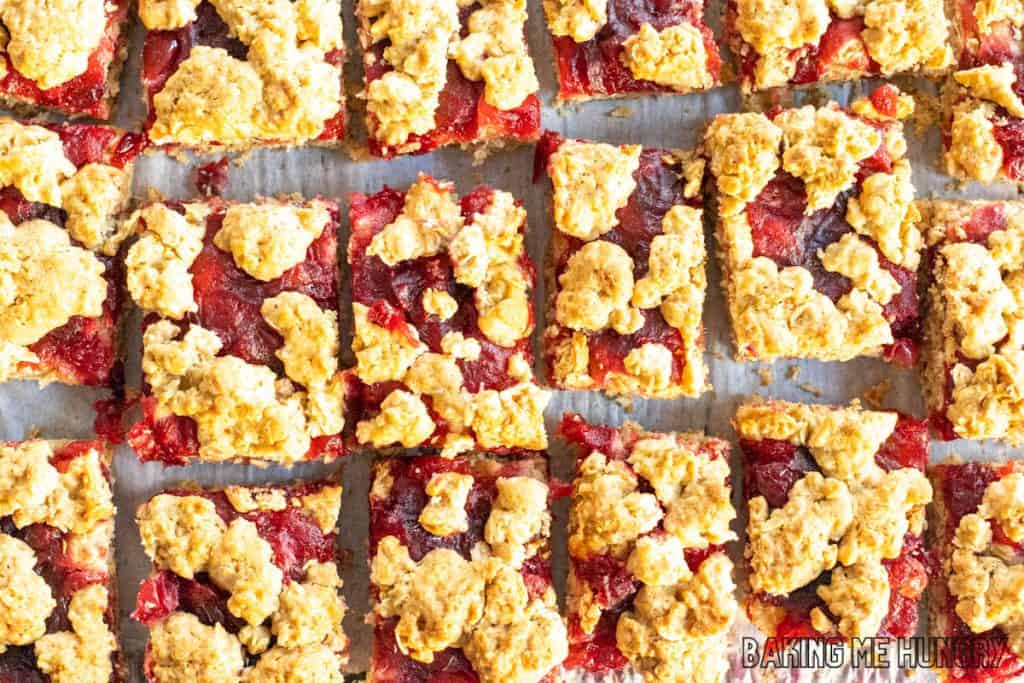 cranberry crumble bars cut into squares