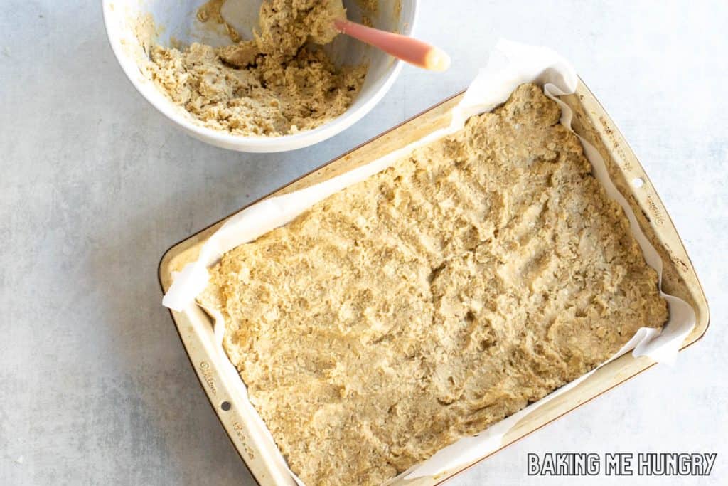 batter pressed into pan