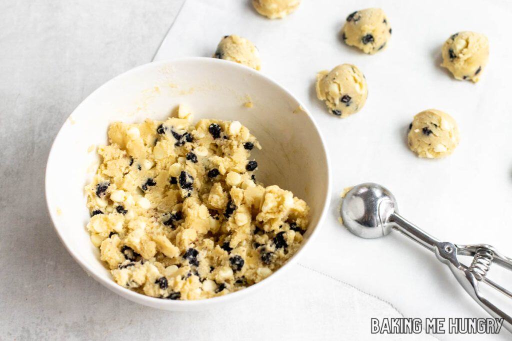 dough in bowl with scoop