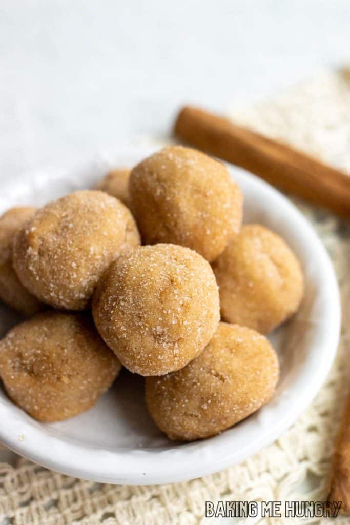 edible snickerdoodle cookie dough bites in bowl