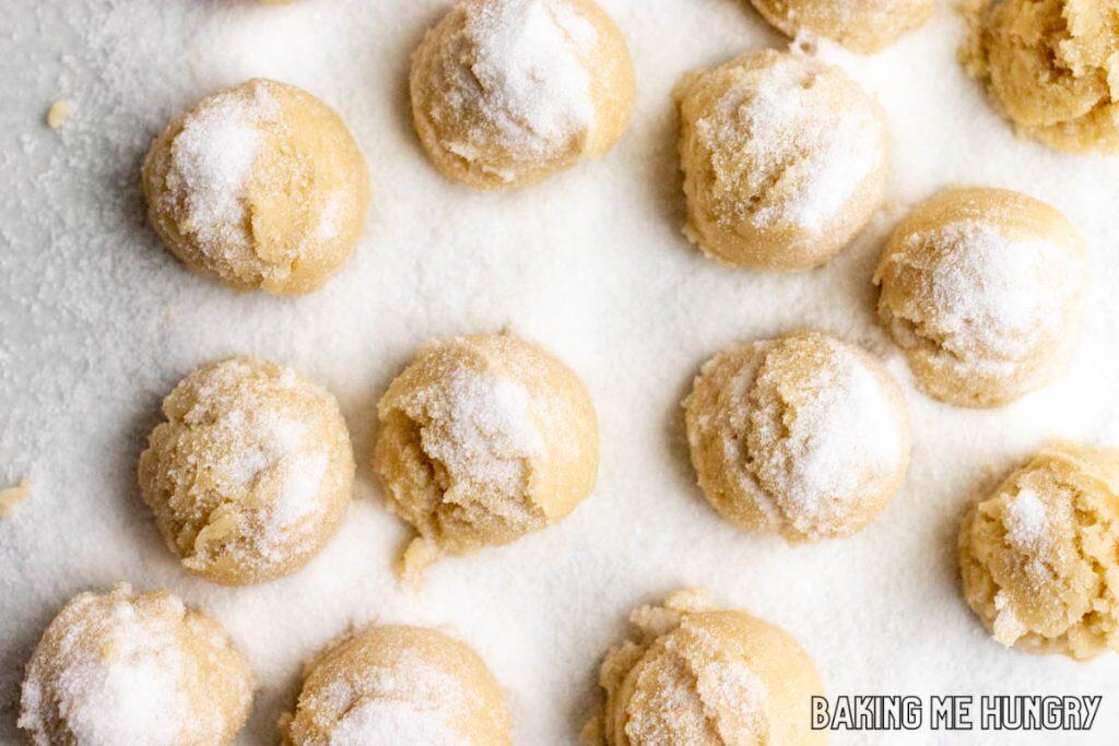 sugar sprinkled on dough balls