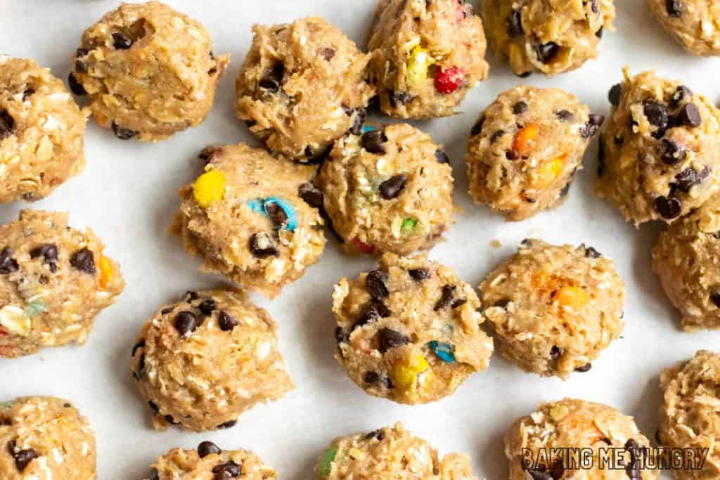 cookie dough balls on waxed paper