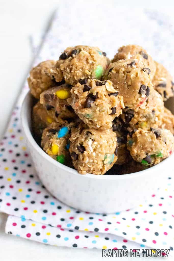 monster cookie dough balls in bowl
