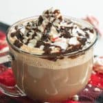 peppermint mocha latte recipe with whipped cream from side