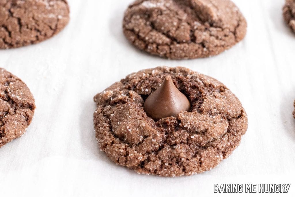 Hershey kisses added to the baked cookies
