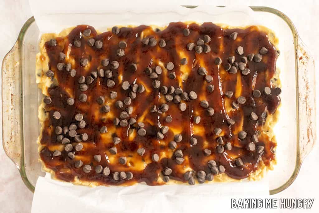 jam and chocolate chips added