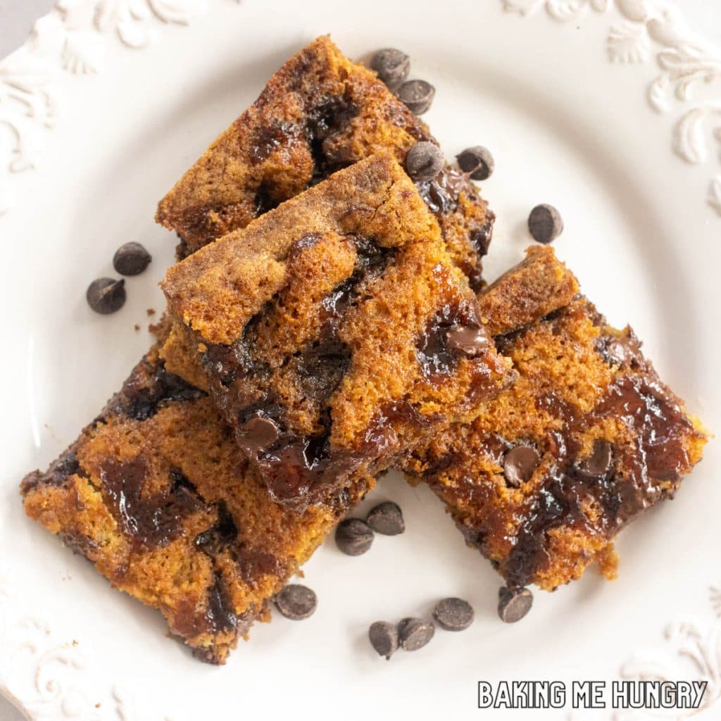 overhead shot of plate of blondies