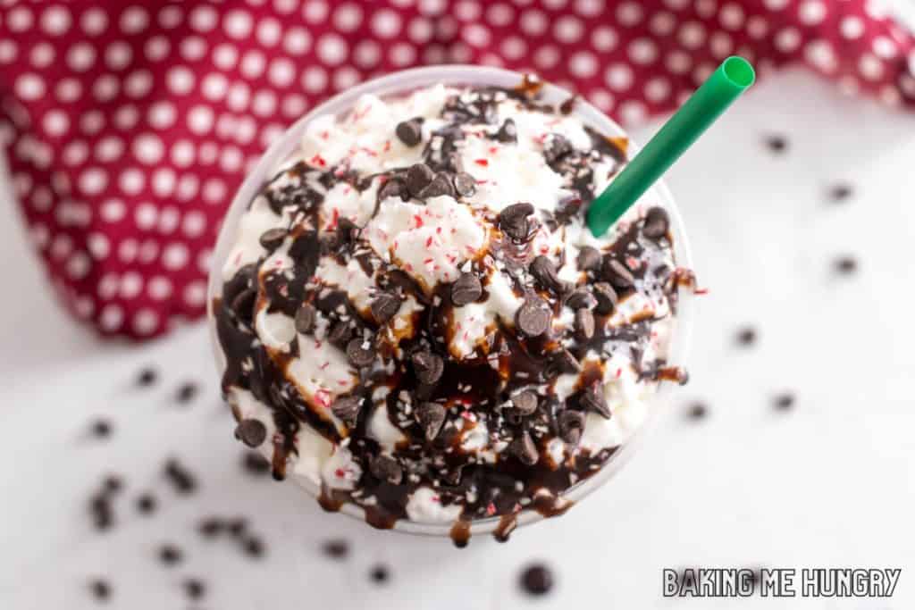 peppermint mocha frappuccino recipe from overhead