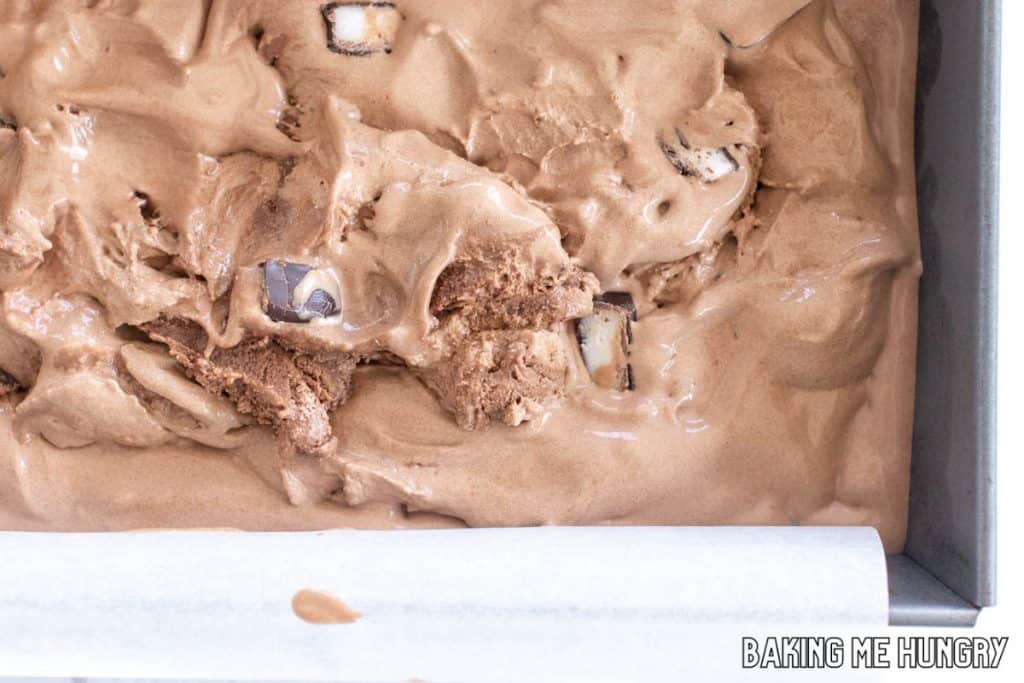 ice cream in loaf pan lined with parchment