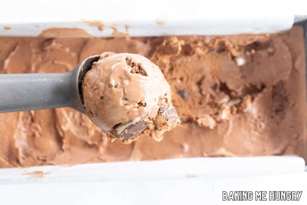 scoop of chocolate mint patty ice cream on a scoop