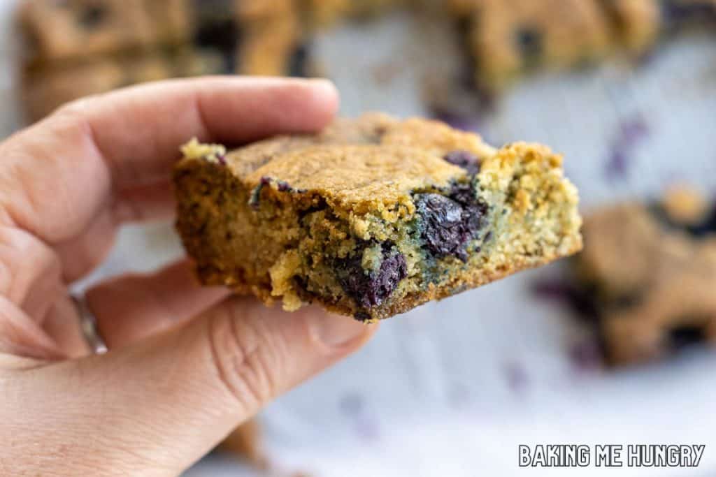 blueberry blondie held by hand