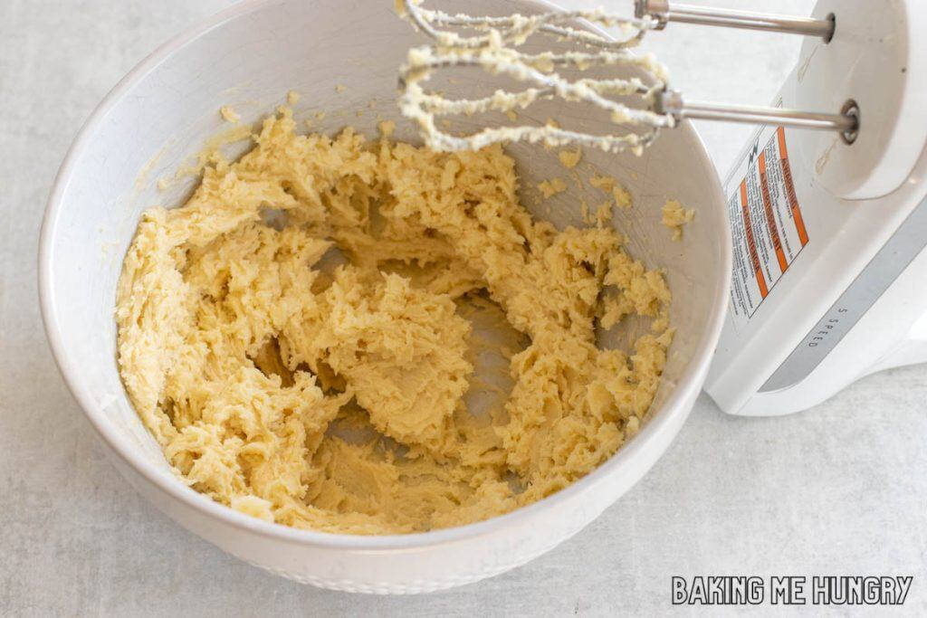 creamed butter and sugar in mixing bowl