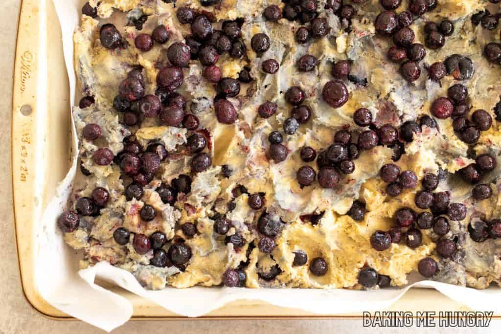 blueberries added on top of batter