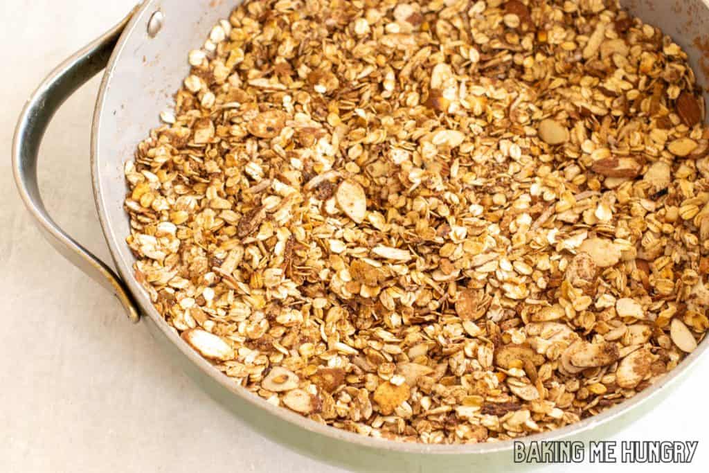 toasted oats, nuts, and coconut in skillet