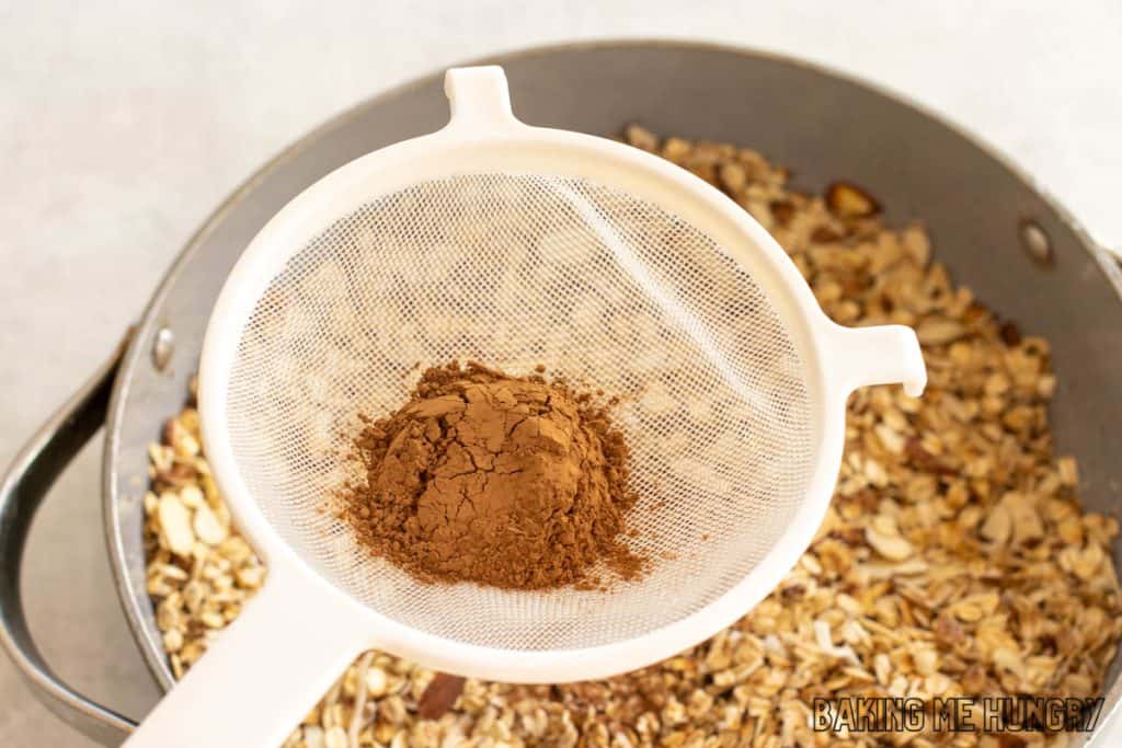 cocoa powder being sifted