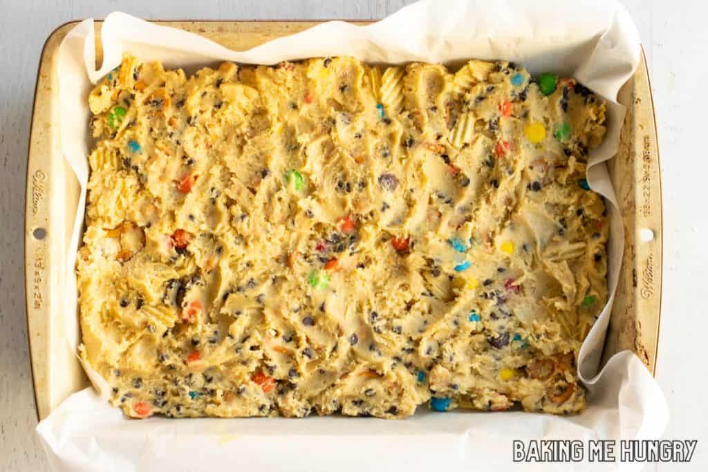 dough pressed into pan