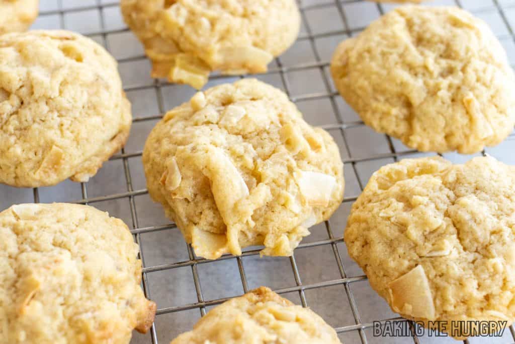 pineapple coconut cookies on cooling rack