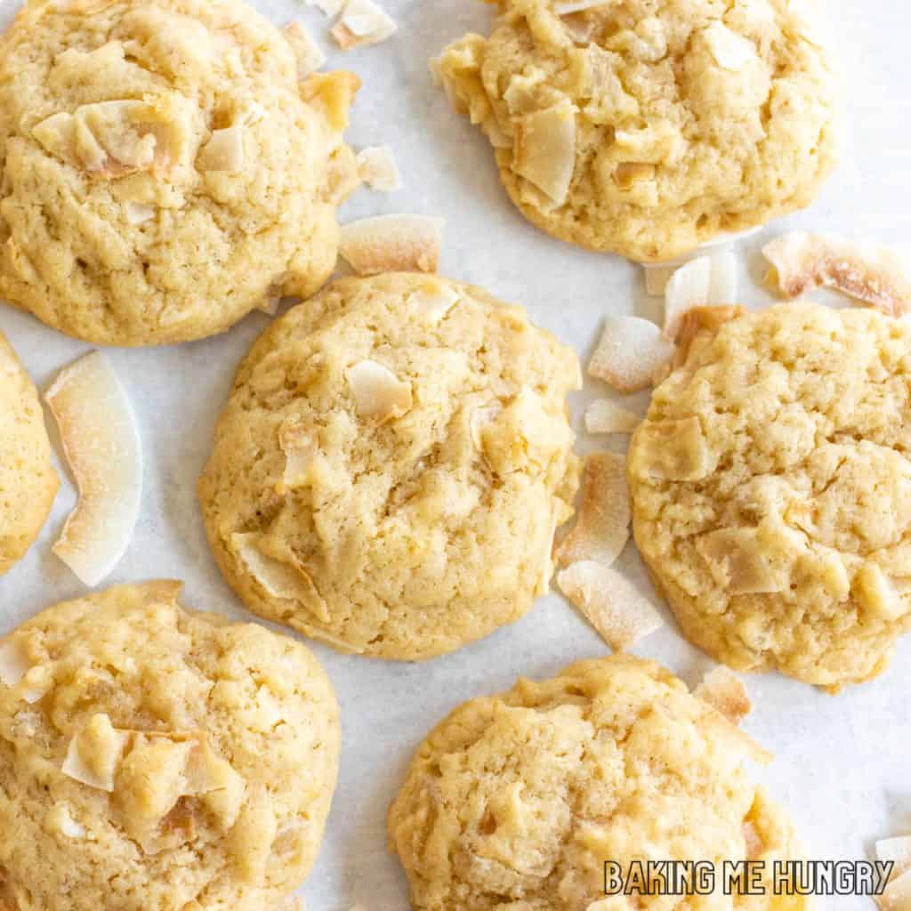 overhead shot of coconut pineapple cookies