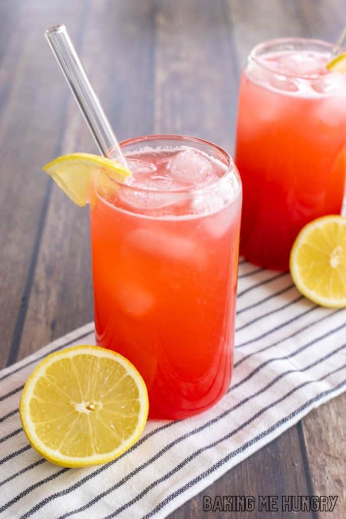two glasses of raspberry lemonade