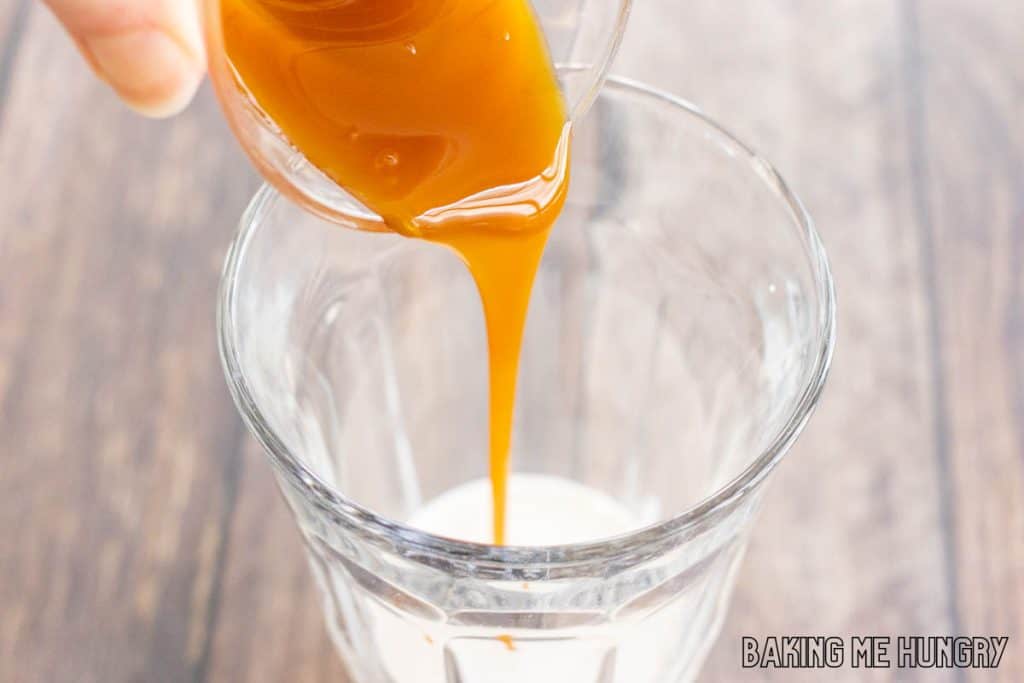 caramel syrup being added