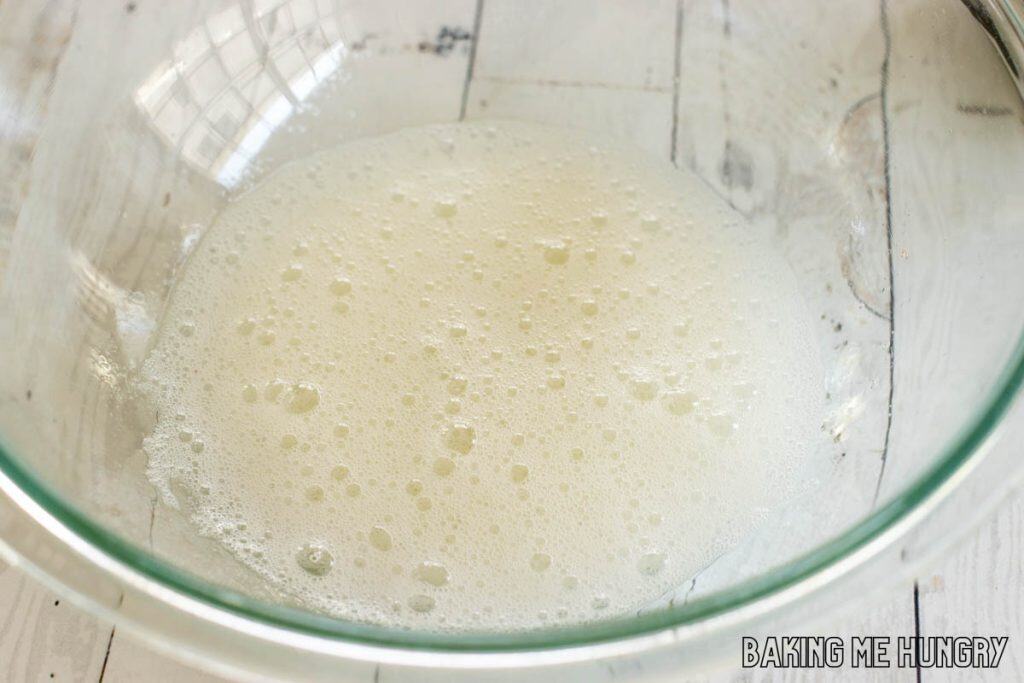 foamy egg whites in bowl