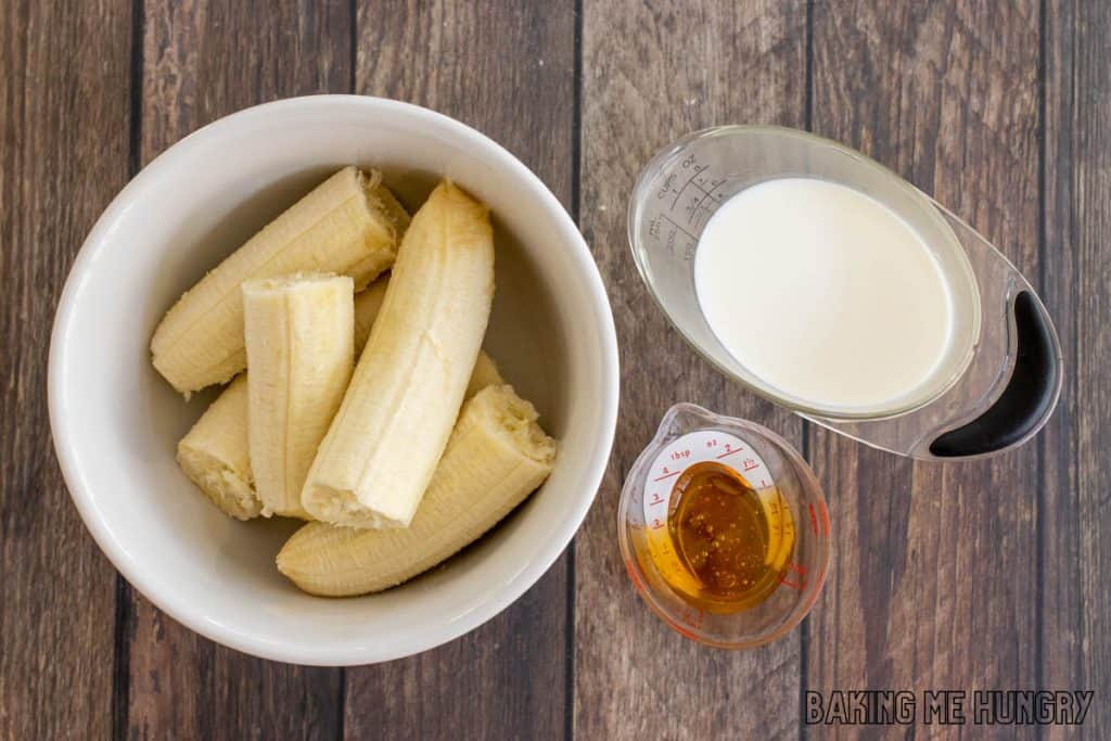 creamy banana popsicles recipe ingredients in bowls