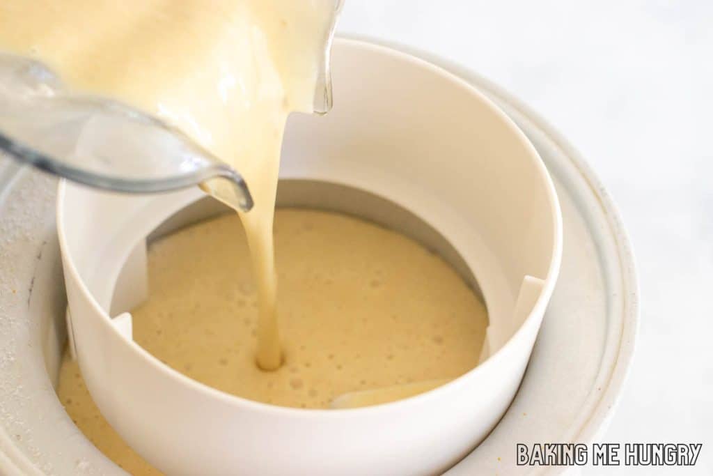 liquid being poured into frozen bowl