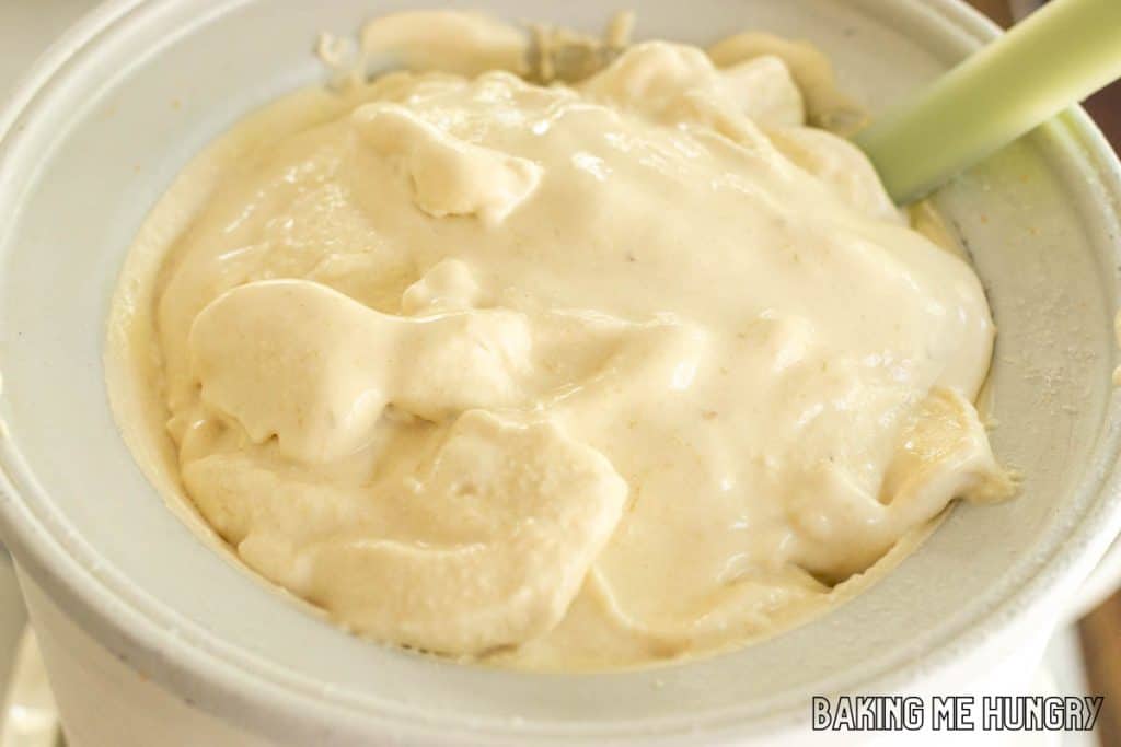 churned ice cream in ice cream machine