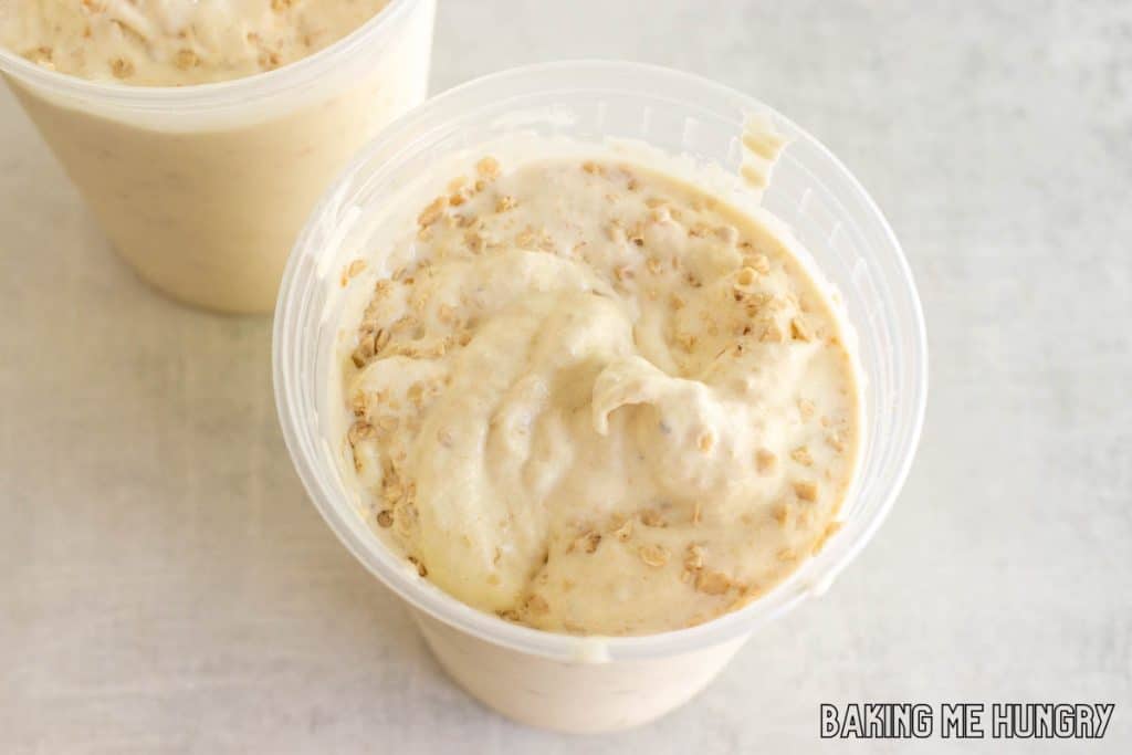 churned ice cream in freezer containers