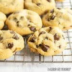 brown sugar chocolate chip cookies close up on wire rack