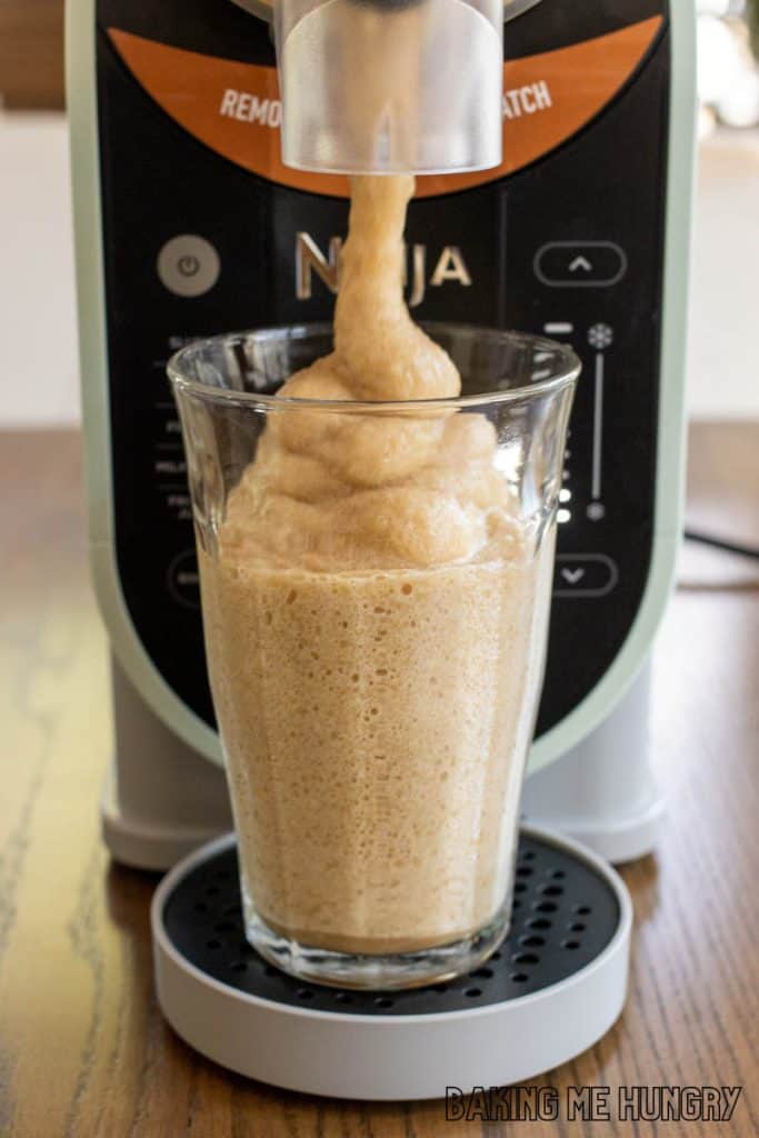 coffee slushy recipe being dispensed from the ninja slushi machine