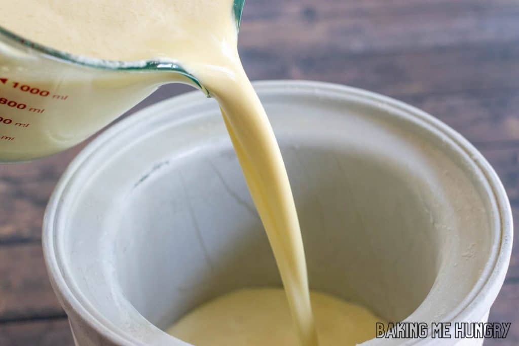 base being poured into frozen bowl