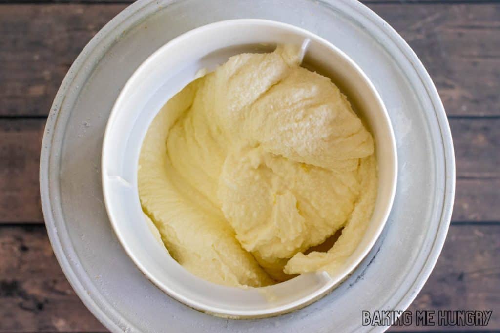 churned base in ice cream machine