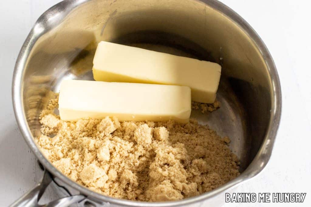 butter and sugar in saucepan