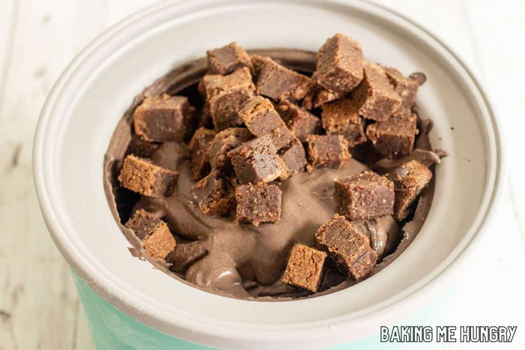 brownie chunks being added