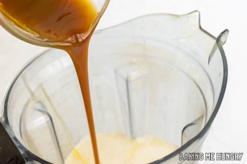 syrup being added to blender