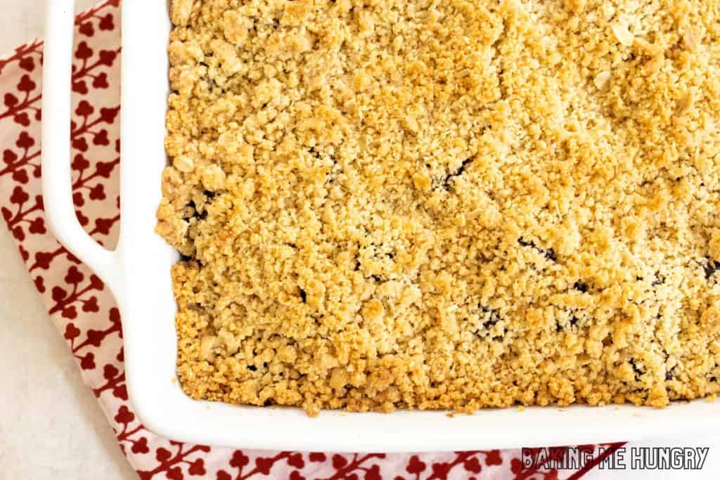close up on baked crumb topping