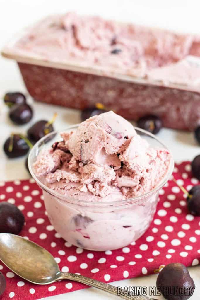dish of ice cream with loaf pan behind