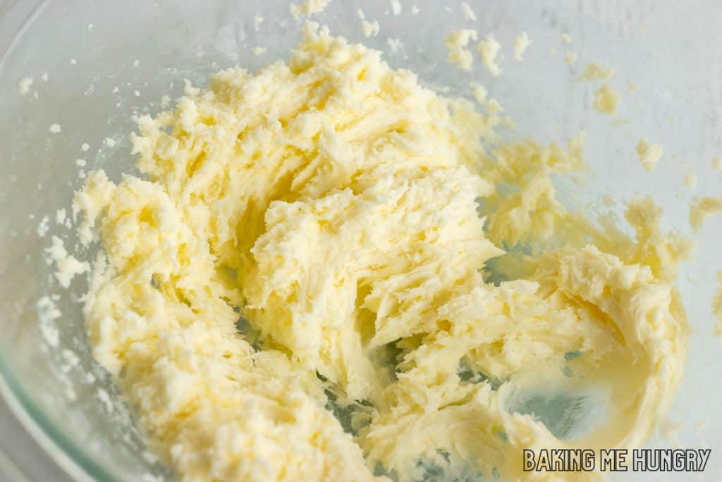 creamed butter and sugar in bowl